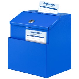 KYODOLED Suggestion Box with Lock, Metal Wall Mounted Donation and Ballot Drop Box with Slot & 2 Keys, 50 Free Suggestion Cards, 8H x 5.7W x 7L Inch, Blue