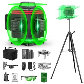 16 Lines Laser Level 4x360° Self Leveling Green Laser Level，4D Green Cross Line for Construction and Picture Hanging，Laser measurement calibration tool，with 2 Rechargeable Battery and tripod