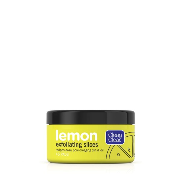 CLEAN & CLEAR Lemon Exfoliating Slices with Lemon Extract & Vitamin C, Oil-Free Facial Cleansing Pads 45 ea ( Pack of 2)