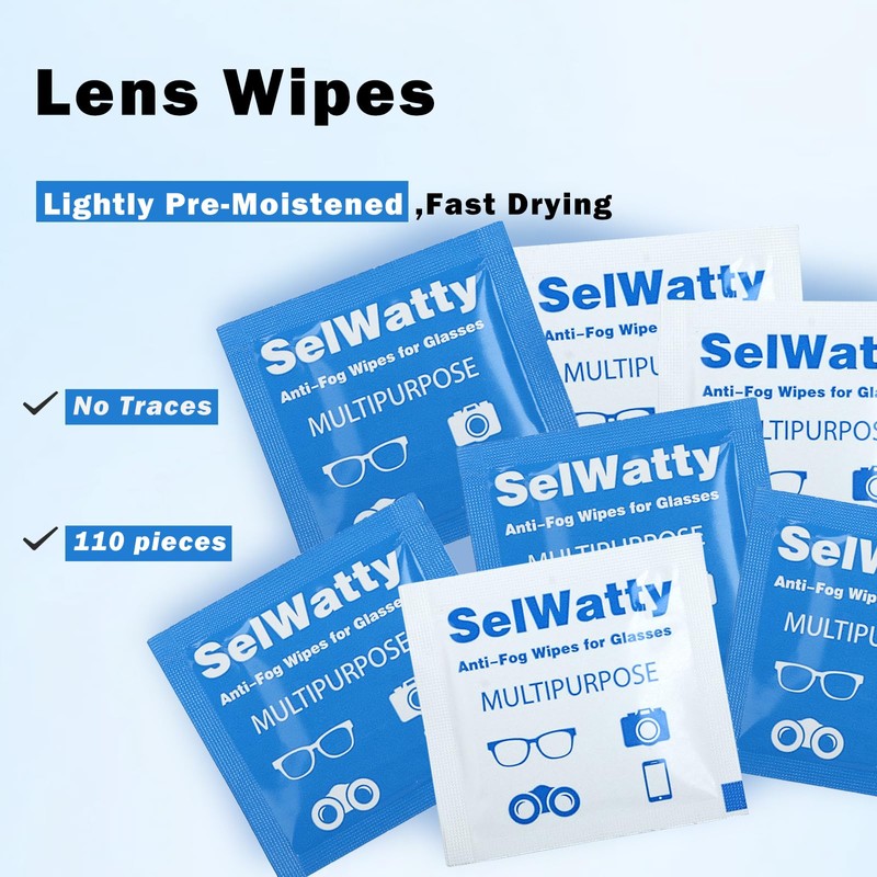 Selwatty 110 Anti-Fog Lens Wipe for Glasses/Screens, Wet, Quick Dry,