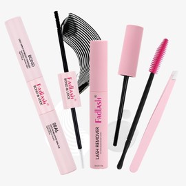 DIY Lash Extensions Kit 4 PCS Lash Bond and Seal & Cluster Lash Glue Remover Fast Removal No Residue and Eyelash Tweezers Waterproof Lash Cluster Glue for Self Application at Home