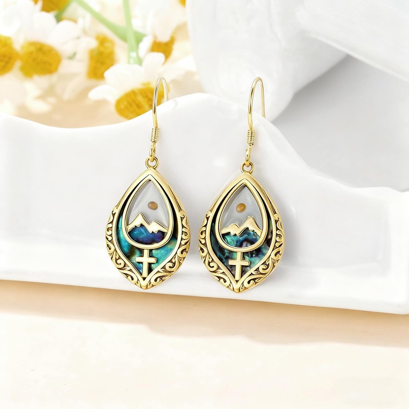 Mustard Seed Cross Earrings Sterling Silver 14K Gold Plated Faith