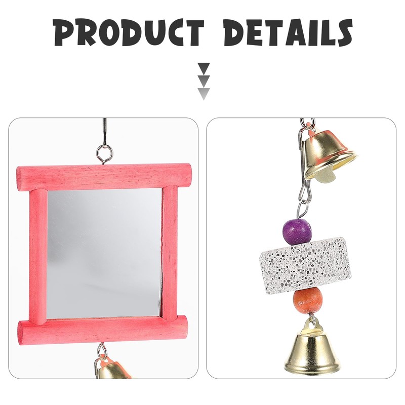 Yardwe Bird Cage Toys 2Pcs Hanging Mirror Toys with Bells