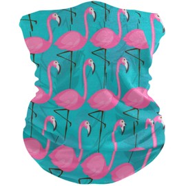 visesunny Seamless Bandana Neck Gaiter Pink Flamingo Blue Pattern Headband Headwear Sports Tube UV Scarf for Workout Yoga Running Hiking Riding