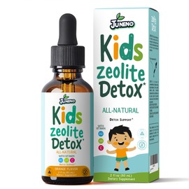 Juneno Zeolite Detox Drops for Kids - Gentle Micronized Clinoptilolite Liquid Supplement with Vitamin B12 C D to Clean Toxins for Children Toddlers - Orange Flavor Vegan Gluten-Free