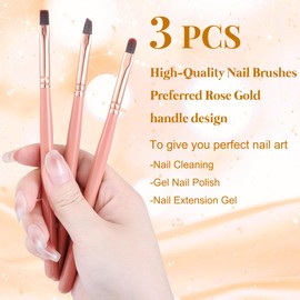 INENK Pink Nail Art Clean Up Brushes for Cleaning Polish Mistakes on the Cuticles, Acetone Resistant Nail Brush, Fingernail Cleaning Brushes for Nail Art and Designs (Round&flat&Bevel)