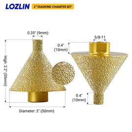 LOZLIN 2" Diamond Beveling & Reaming Wheel with 5/8-11 Arbor - Multi-Purpose Grinding Disc for Porcelain Marble Tile Chamfering Polishing Hole Enlargement