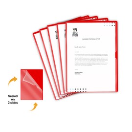 Red Vinyl Folders, Heavy Duty Plastic Folders with Clear Front Pocket, Doctor Stuff, Letter Size L-Type Document Holder for Home, Office and Medical, Pack of 50