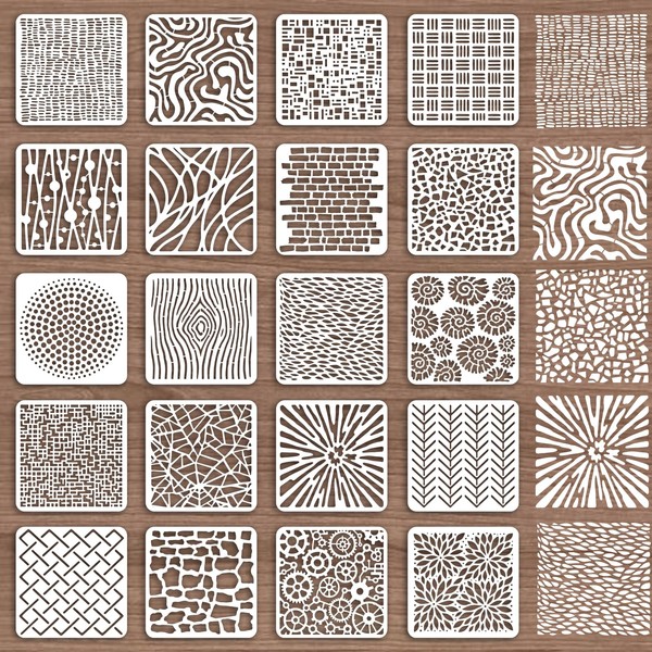 INFUNLY 20pcs Textures Stencils for Painting 5.9x5.9 Reusable Wall Stencils
