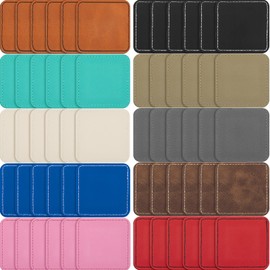 Dunzy 60 Pcs Blank Leather Hat Patch Square Laserable Rustic Leatherette Patch Adhesive for Hat Fabric Custom Repair Sew Laser Glow Forge, 2.5 x 2.5 Inch(Multicolor)