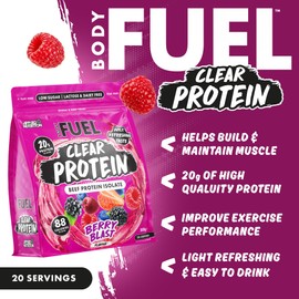 Applied Nutrition BodyFuel Clear Protein - Beef Protein Isolate - Clear & Refreshing - Best Low Sugar & Lactose-Free Protein Supplement - Muscle Support (500g - 20 Servings) (Berry Blast)