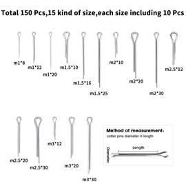 Cotter Pins Assortment Set, Stainless Steel Cotter Pins, R Clips Split Pins, Assorted Clip Key Fastener Fitting Panel Cotter Pins Kit for Automotive, Mechanics, Car Garage, Workshop(150 Pcs)