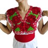 Classic Mexican Embroidery Blouse Floral Desing with a Red Flat