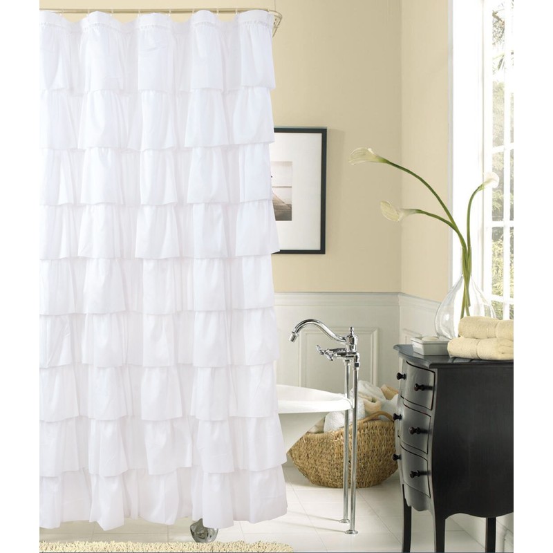 WestWeir White Ruffle Shower Curtain - Farmhouse Cloth Bathroom 72