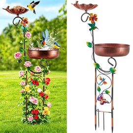 YOFOVI 2 In 1 Bird Bath for Outside, Freestanding Large Bird Feeder Birdbaths for Outdoors, Garden Metal Bird Baths Bowl for Patio Yard, Copper