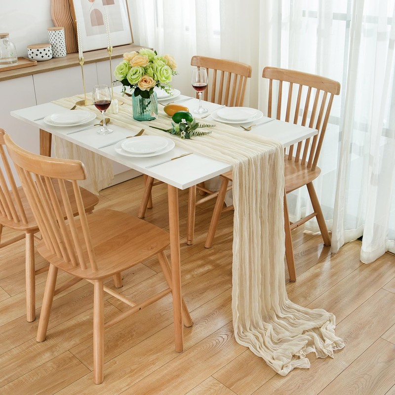 CHUQING Table Runner Beige Boho Gauze Cheesecloth Table Runner for