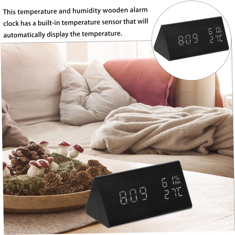 Ipetboom Silent LED Alarm Clock Wooden Digital Desk Clock with