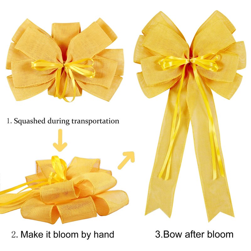 2 Pcs Large Yellow Christmas Wreath Bow Decor,Summer Tree Topper