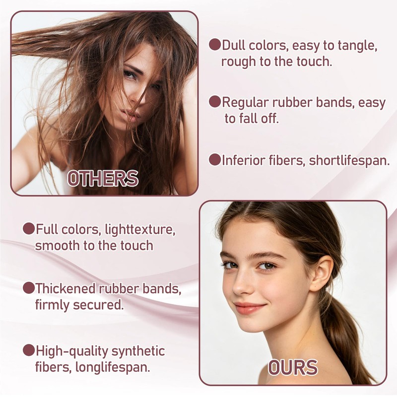 2 Pieces Hair Extensions Braid Dark Brown Ponytail Hairpiece Real