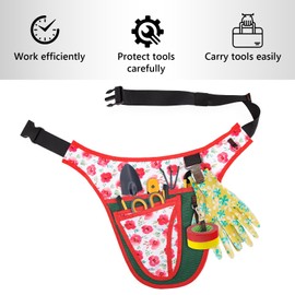 Garden Tool Belt,Gardening Tool Belt for Women,Tool Organizer Belt Pouch,Gardening Gifts for Women,Womens Tool Belt Bag,Garden Waist Bag Hanging Pouch,Belt Apron (Flower, 28.47 x 33cm)