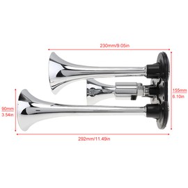 DriSentri Train Horn Kit, 12V 178dB Universal Super Loud Silver Three Trumpet Electronically Controlled Car Air Horn for Car Vehicle Truck Motorcycle Lorry Boat SUV Train