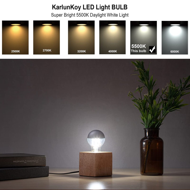 KarlunKoy Half Chrome LED Light Bulbs,Dimmable 6W (Equivalent 60Watt) Edison