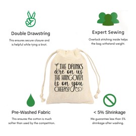 MS The drinks are on us The hangover is on you printed Party Favor bags - Cotton Drawstring closure - Bachelorette hangover kit bags - Hangover Recover Kit Wedding Party Gift Bags - 5 * 7 Inch bags Set of 10 D2