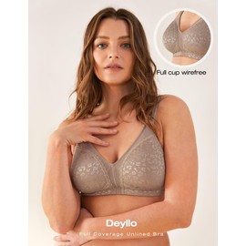 Deyllo Women's Minimizer Bra Wireless Plus Size Bra Full Coverage Comfort Everyday Bra Non Padded(Toffee Leopard,36G)