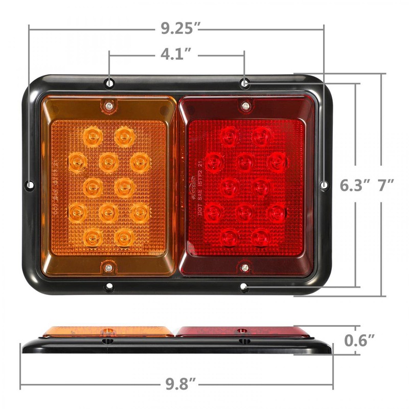 Partsam 2Pcs Double Led Trailer Tail Lights Horizontal Mount Dual