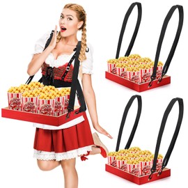 Marsui 2 Pcs Wooden Snack Trays with Strap 15 x 11 x 2 Inch Movie Snack Trays Snack and Beverage Carrier Party Tray for 20's Theme Costume Accessory Carnival Prop Adult