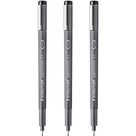 STAEDTLER 308 07-9 Pigment Liner Fineliner Pen - 0.7mm Nib - Black Ink - Pack of 3