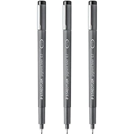 STAEDTLER 308 07-9 Pigment Liner Fineliner Pen - 0.7mm Nib - Black Ink - Pack of 3