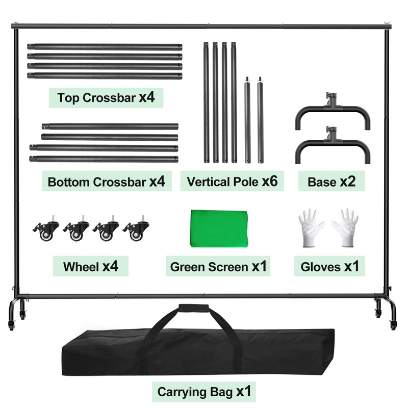 GLOSHOOTING 7x10ft Green Screen Backdrop Kit with Stand, 9.5x9.5ft Large