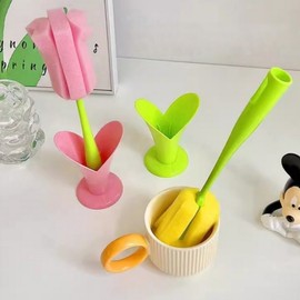 Tulip Stand Stick Tumbler and Cup Cleaning Brush Scrubber Pink 5ea