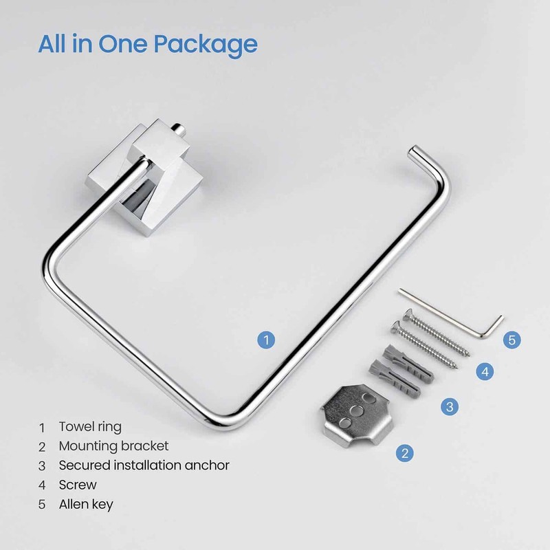 KIBI Cube Bath Hand Towel Ring, Modern Bathroom Towel Holder,