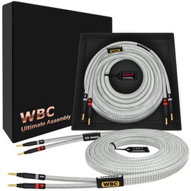 WORLDS BEST CABLES 8 Foot Ultimate - 10 AWG - Ultra-Pure OFC - Premium Audiophile HiFi Speaker Cable Pair with Eminence Gold Banana Plugs & Silver Tweed Jacket