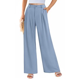 PRETTYGARDEN Wide Leg Pants for Women Trendy 2025 Fall High Waisted Business Casual Outfits Work Pant Trousers (Grey Blue,XX-Large)