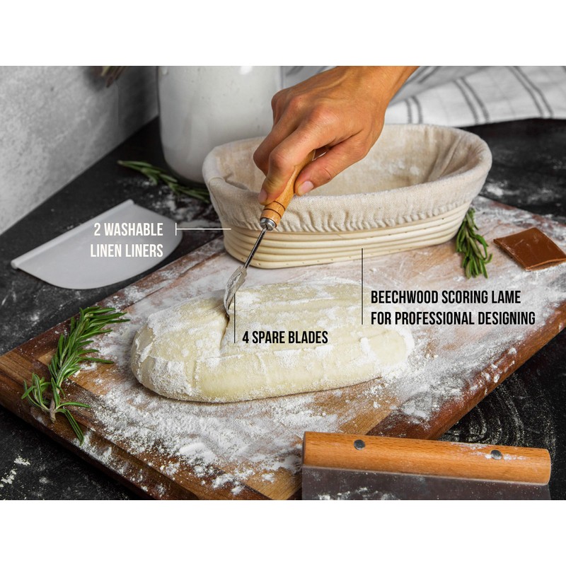 Kook Banneton Bread Proofing Set, Artisan Sourdough Bread Making Kit,