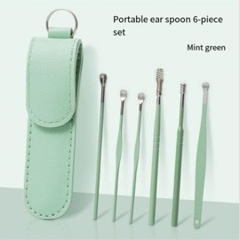 6-Piece Ear Wax Removal Tool Set with Storage Case, Stainless Steel Ear Picks, Mint Green