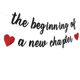 KUNGOON The Beginning of a New Chapter Banner, divertido letrero de papel con purpurina para despedida, graduación, jubilación, baby shower, compromiso, cambio de trabajo, despedidas de fiesta. (negro)