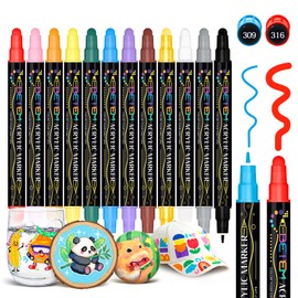 Betem 12 Colors Dual Tip Acrylic Paint Pens Markers, Premium Acrylic Paint Markers Stocking Stuffers for Rock, Wood, Fabric, Glass, Canvas, Ceramic, Christmas Gifts for Teens DIY Crafts Art Supplies