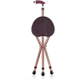 Folding Cane Seat Sturdy Lightweight Adjustable Handle Legs with LED Light Cushion for Elderly Walking Stick 300 lbs Large Plate