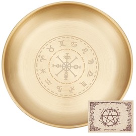 CREATCABIN Viking Runes Altar Plate Tarot Plate Ritual Burning Candle Holder Bowls Offering Incense Burning Ceremony Plate with Altar Card Home Decor for Witchcraft Wiccan Wedding Golden 5.55 Inch