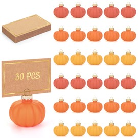30 Set Thanksgiving Glass Harvest Pumpkin Table Place Card Holders with Gold Foil Greeting Cards Pumpkin Place Name Card Holder Table Setting Decor for Thanksgiving Fall Wedding Party(Orange) (30 Set Orange)