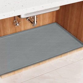 J1YL2C 34" x 22" Inch Silicone Sink Mat, Leak-Proof Cabinet Liner with Raised Edge, Non-Slip Kitchen and Bathroom Counter Protector, Heat Resistant Waterproof Easy to Clean Drawer Shelf Liner.