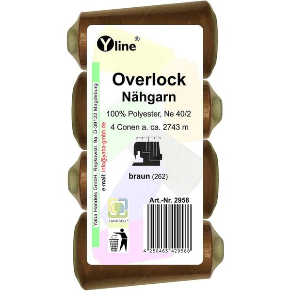 Set of 4 Spools Overlock Sewing Thread, brown, XS M,