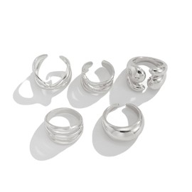 DZSYJKTM Chunky Gold Bold Huggie Circle Open Rings Stacked for Women, Thick Statement Silver Stackable Hollow X Rings Set Irregular Liquid Metal Jewelry Gifts (Silver)