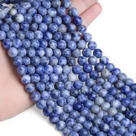 GUJOXILA 8mm Blue Spot Jasper Crystal Beads for Bracelet Jewellery Making Round Loose Gemstone Blue Beads for Crafting Necklace Polished Stone Craft Bead 50pcs