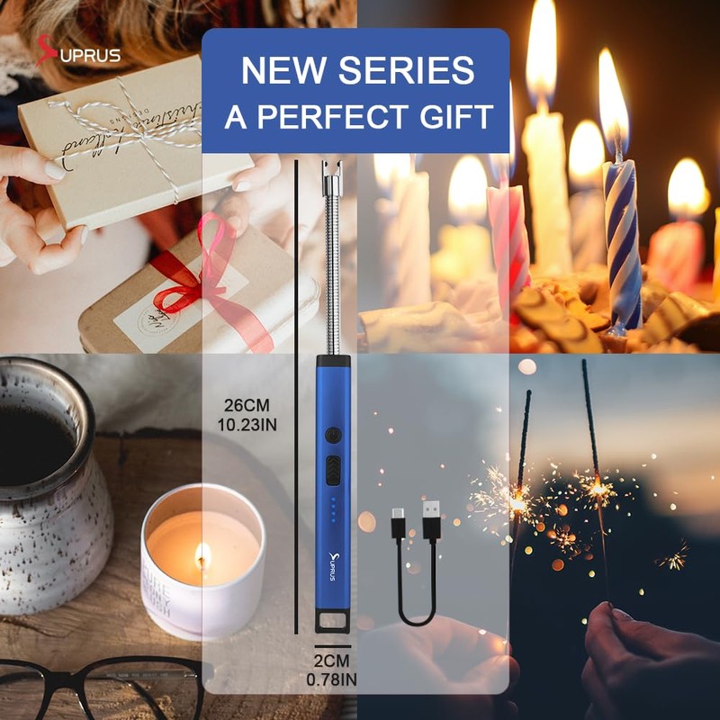 SUPRUS Rechargeable Candle Lighter Electric Arc Triple Safety Long Lighter