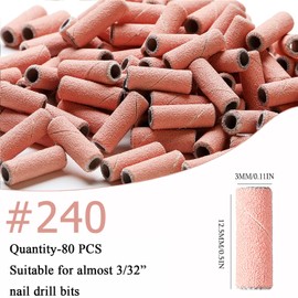 ERUIKA 240 Grit Small Sanding Bands for Nail Drill, 80pcs Mini Sanding Bands with 3.1mm Mandrel Bit for Acrylic Nails Prep Gel Removing Shaping,Manicure Pedicure Use(240# Pink)